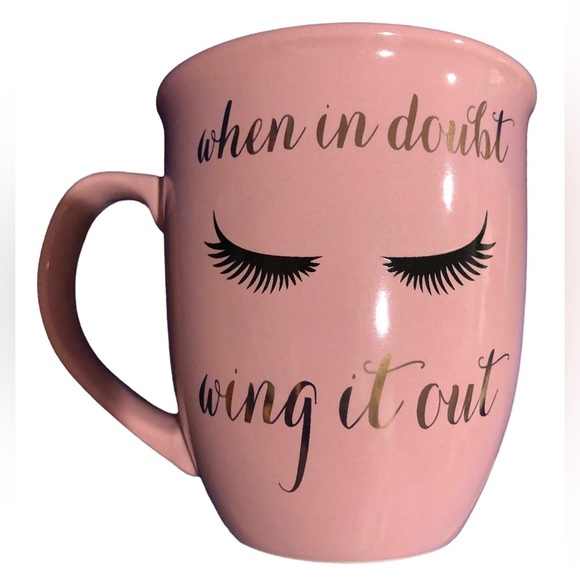 pink ceramic ‘when in doubt, wing it’  printed‎ coffee mug new - Picture 2 of 11